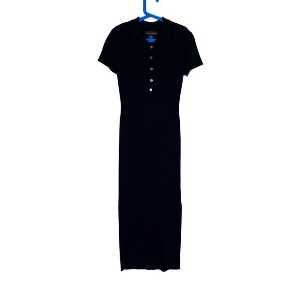 House of Harlow 1960 Sz XS NWT Ribbed Knit Polo Dress Midi Short Sleeve Black - Picture 5 of 16